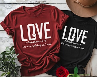 LOVE Heart Typography T-Shirt | 1 Corinthians 16:14 Christian Tee