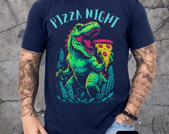 Pizza Night Dino T-Shirt, Fun Unisex Tee for Pizza Lovers, t Rex pizza night shirt, gift pizza lovers, T Rex eats pizza tee