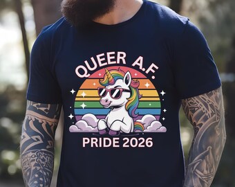 Queer AF Unicorn Pride 2026 Tee | Rainbow Pride Festival Shirt