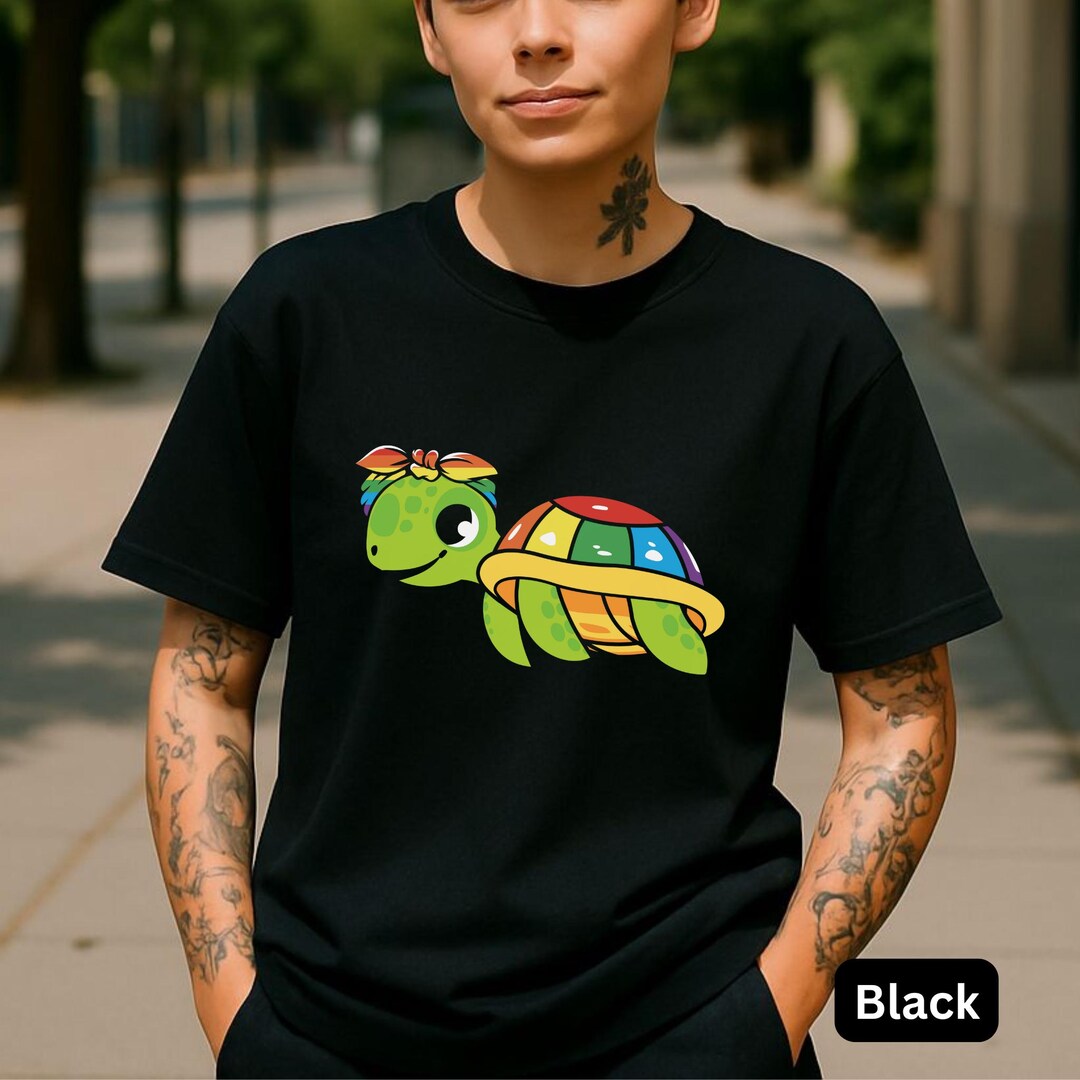 Teeturtle Pride Cute LGBTQ Turtle With Bow T-shirt, Lesbian Pride Turtle Shirt, Queer ...