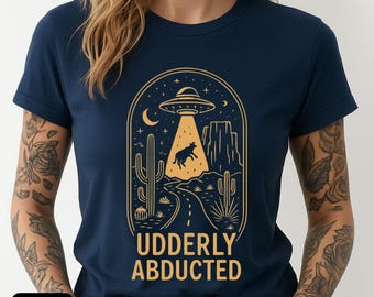 Udderly Abducted UFO Unisex T-Shirt, Fun Graphic Tee, UFO Design, Space Lover Gift, Alien Themed Apparel, Humorous Alien Abduction Tee,