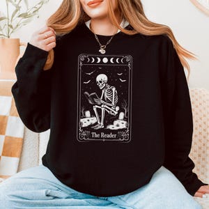 Skeleton Reading Book Crewneck: Funny Book Lover Sweatshirt