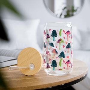 Colorful Mushroom Sipper Glass | 16oz Eco-Friendly Beverage Container, Summer Party Decor, Beach Gift, Reusable Straw, Fun Drinkware
