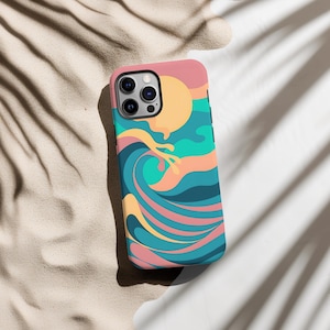 Coque de portable rétro vague coucher de soleil : art surf psychédélique des années 70