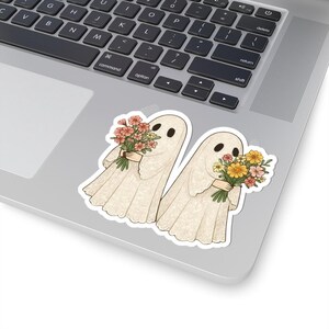 Cute Lacy Floral Ghosts Kiss-Cut Sticker, Halloween Decor Laptop Water Bottle Stickers, Girly Goth Aesthetic, Gift for Spooky Season for Her