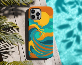 Retro Wave Sunset Phone Case: Psychedelic Surf Art, iPhone, Galaxy, Pixel
