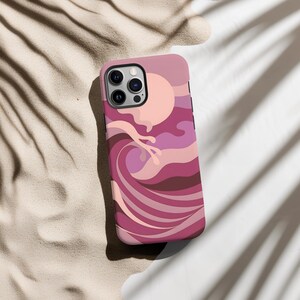 Coque de portable coucher de soleil vague rétro : art surf psychédélique, iPhone et galaxie