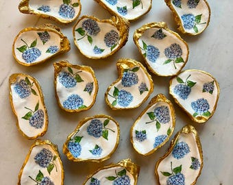 Bulk or Solo Hand Made Oyster Shell Ring Dishes! Hydrangea/Coastal Grandmillenial! Perfect Bridal Shower Favors, Bridesmaids Proposal Gifts!