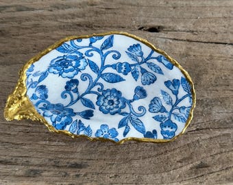 Blue & White Oyster Shell Ring Trinket Dish