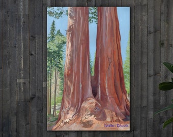 Canvas - Twin Sequoia - Inslagen canvastryck - Giclée-kvalitet - "Sequoia Sanctuary"-serien - Perfekt present till trädälskare!