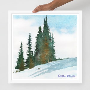 Pini invernali - Stampa artistica su carta incorniciata - Qualità giclée - Arte originale ad acquerello - Ottimo regalo per gli amanti degli alberi! Periodo delle feste