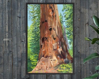 Upplyst jättemammutträd - Inramat papperstryck - Giclée-kvalitet - "Sequoia Sanctuary"-serien - Perfekt present till trädälskare!