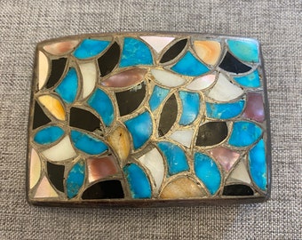 Zuni Inlay Buckle, Alice Leekya Homer, Sterling Silver, Abalone