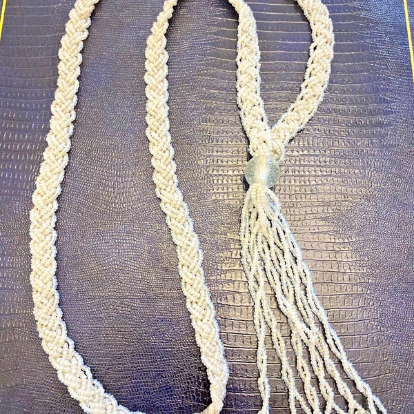 1920's Glass Flapper Beads Moonstone Sparkly Tassel Necklace