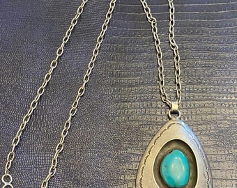 VTG Navajo Sterling Silver Turquoise Shadow Box Necklace Signed JTB 36g