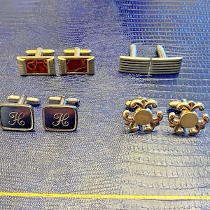 Vintage Cufflinks Lot of 4 Pairs Gold & Silver Tone Signed Hickok