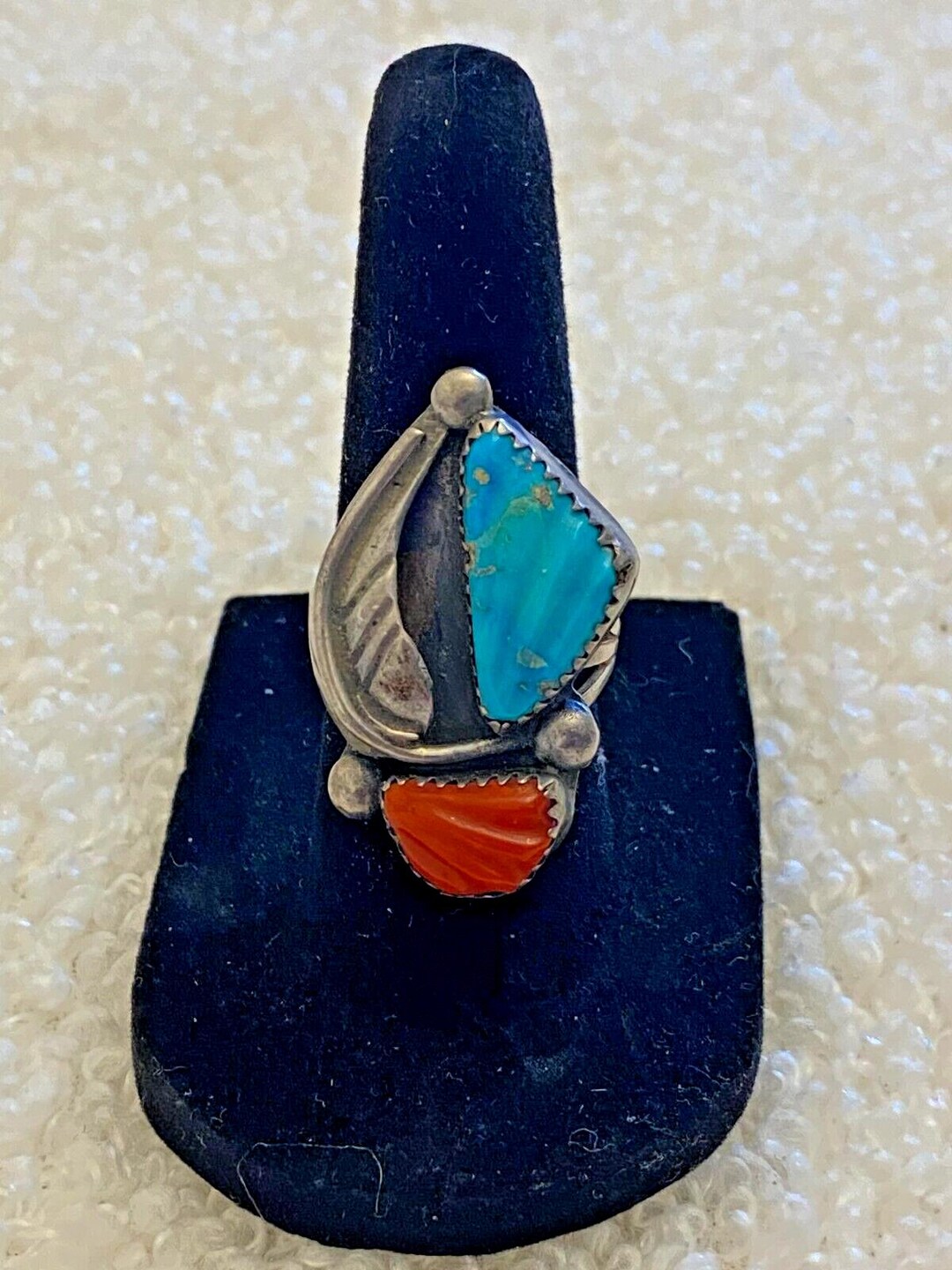 Vintage Navajo Sterling Silver Red Coral Turquoise Ring Size 6.75 - Etsy