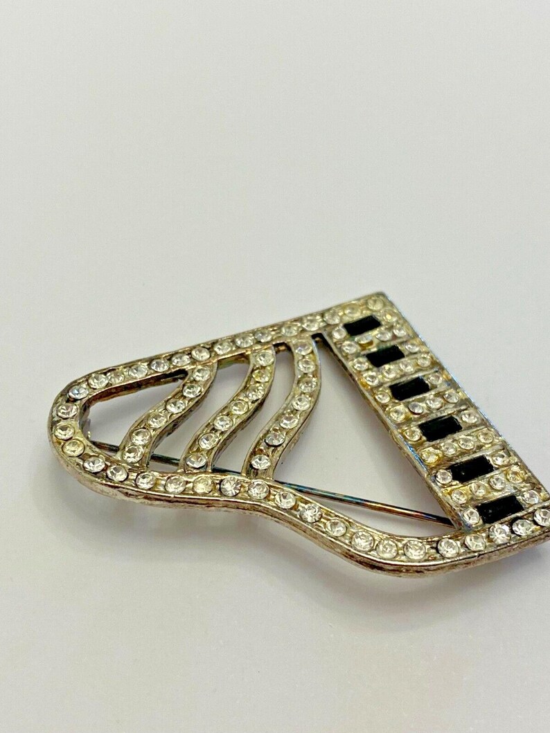 Alilang Sparkly Crystal Rhinestone Grand Piano Brooch Pin - Golden Tone Enamel Music Lover Gift - View #4