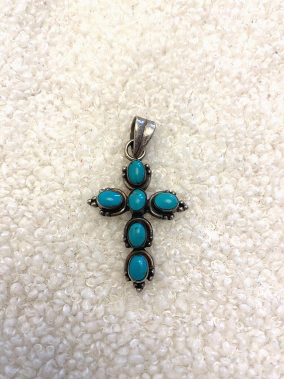 Vintage Turquoise Cross Pendant, 1 7/8" x 1 1/4", 