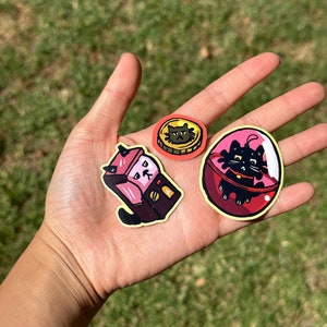 4 peças bonito gato preto asiático gacha garra máquina brinquedo cápsula brilhante vinil adesivo à prova d'água conjunto para laptop, garrafa de água, animal, gato amante presente