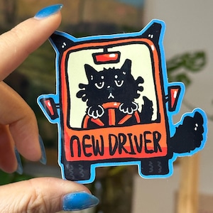 Pegatina de vinilo brillante impermeable con diseño de gato negro, divertida y tonta, para portátil, botella de agua, agenda, gatito, animal, regalo para amantes de los gatos