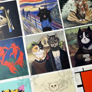 Cat Famous Painting Reimagined Collezione d'arte classica del museo Set di cartoline Regalo di Natale Oggetti d'arte da collezione per gli amanti dei gatti Proprietari di animali domestici