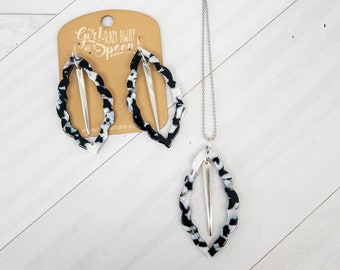 Ebony Fork Tine Terrazzo Earrings/Necklace