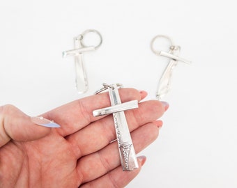 Silverware Handle Cross Keychain