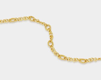Gold Woven Oval & Round Link Necklace, Chunky Textured Round Chain Necklace, Twist Chain Necklace, Thick 18K Gold Filled Statement, Gifts