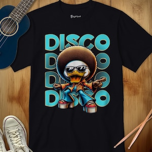 Camiseta Disco Duck, camiseta retro funk de los años 70, camiseta de dibujos animados de Afro Duck, camiseta divertida y divertida para fiestas, estética funky vintage, estilo Boogie Nights