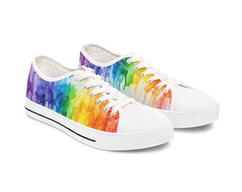 Woman's Pride Abstract Ink Low Cut Sneakers, Vivid Watercolor Drip Shoes, Pride Month