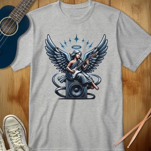 Rock Angel T-Shirt, Guitarist Graphic Tee, Musician Aesthetic Shirt, Angel Wings Rock Tee, Band Merch, Vintage Rock Music Lover