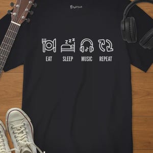 Eat Sleep Music Repeat Shirt – Funny Music Lover Tee – DJ Producer Music Gift – Music Teacher Drummer Pianist Shirt – Band Practice Outfit