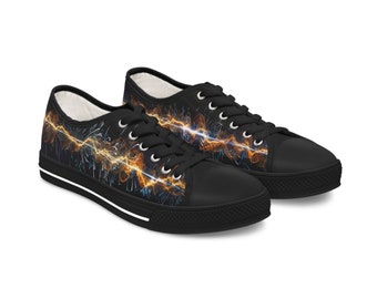 Women's Electric Wave Low Cut Sneakers, Abstract Light Art Shoes