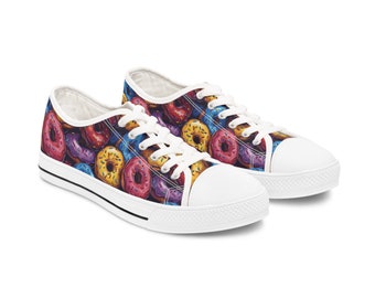 Women's Low Top Sneakers, Donut Delicacy Design, Playful Pastry Fashion