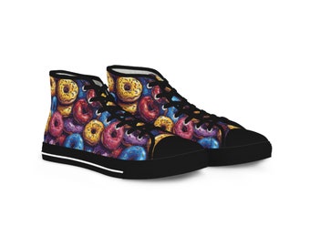 Men's High Top Sneakers, Sweet Donut Delight, Colorful Sprinkle Design