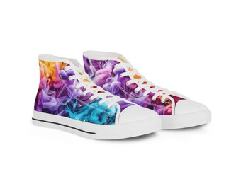 Men's Vibrant Abstract Art High Tops, Colorful Designer Sneakers, Unique Artistic Footwear