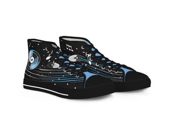 Men's High Top Sneakers, Blue Music Note Symphony Design