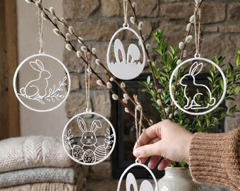 Modern 3D printed Easter ornaments, Easter egg decorations, minimalist Easter decoration pendants, Easter ornament set, sustainable spring tree decorations