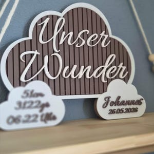 Personalisiertes Babygeschenk zur Geburt Taufe | Geburtsschild Wolke 3D Druck | Name Datum Gewicht Uhrzeit | Kinderzimmer Deko Baby