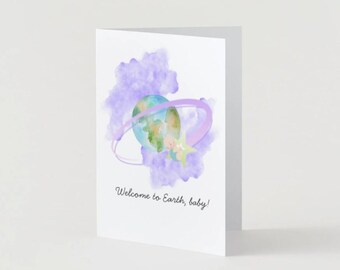 Tarjeta de felicitación para recién nacidos / Bienvenida cósmica y fantástica para bebés (Descarga digital)