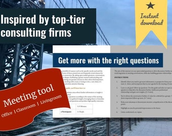 Hoja de preguntas para reuniones / Reuniones de equipo y clientes (Descarga digital)