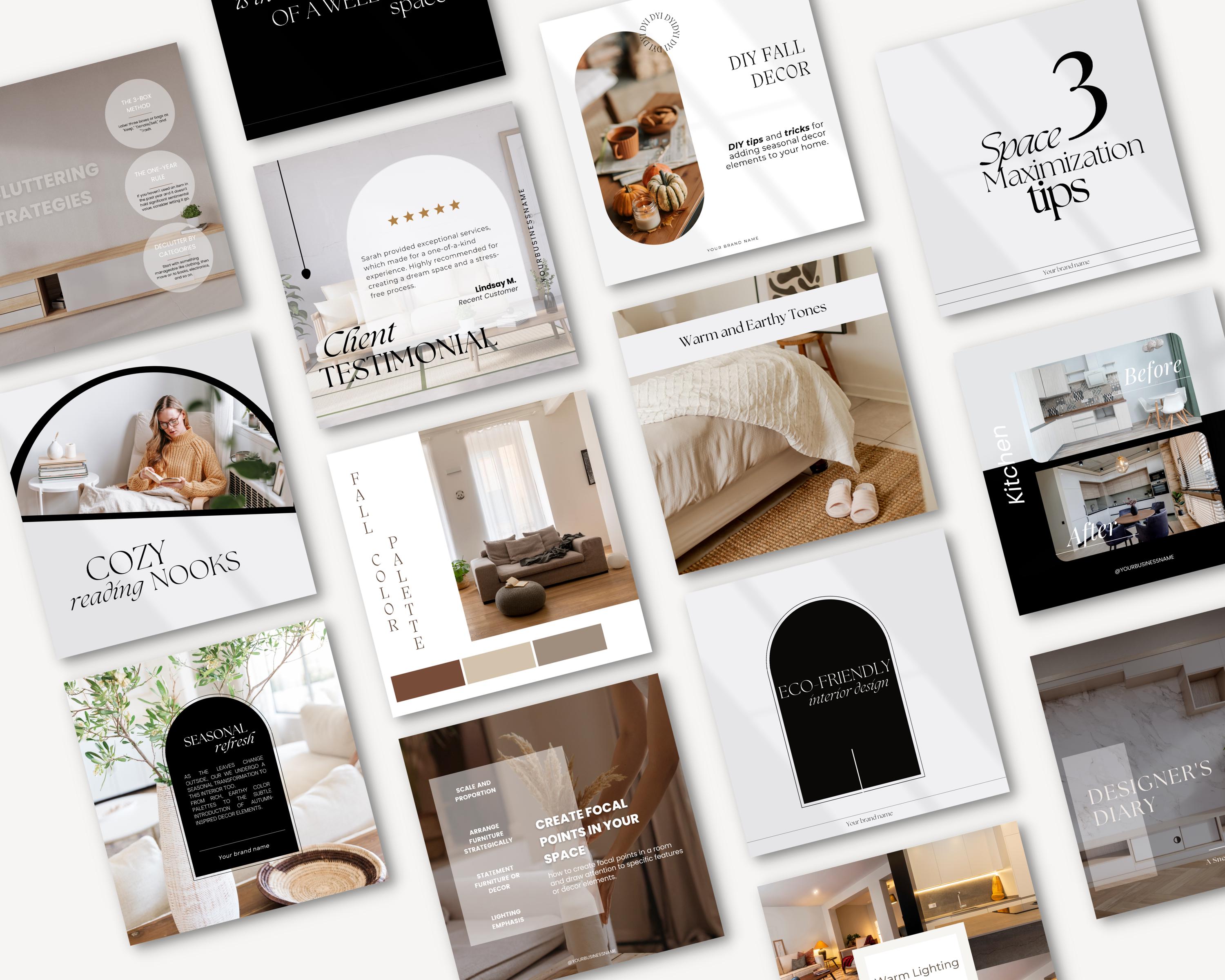 Interior Design Instagram Templates: 30 Canva Posts (MRR & PLR) - Etsy