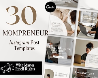 Mompreneur Instagram Post Vorlagen: 30 Canva Designs (MRR & PLR)