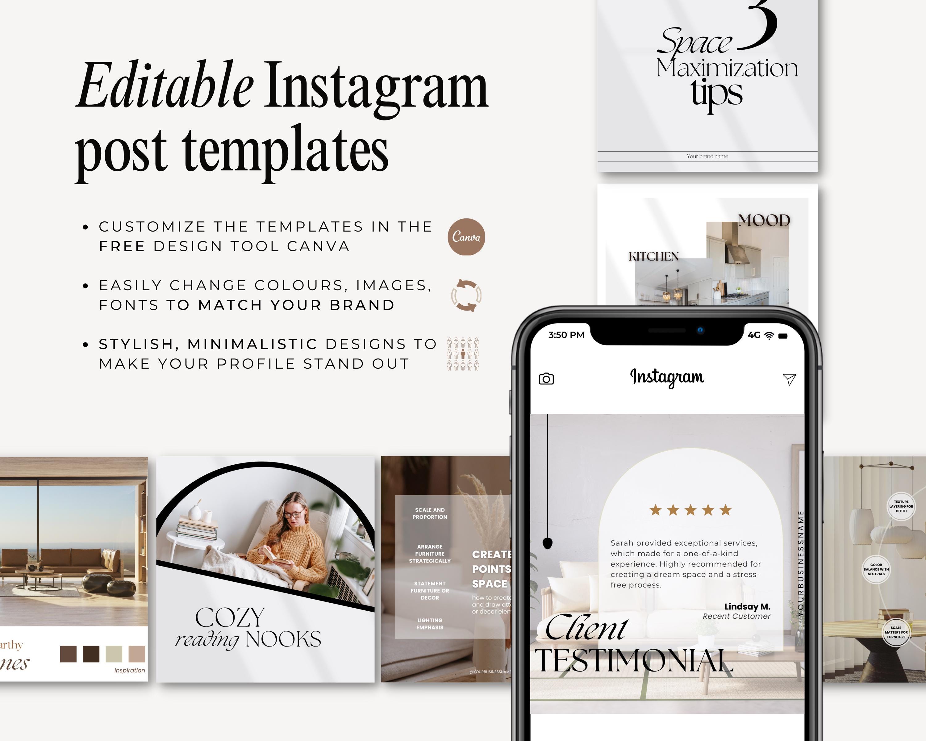 Interior Design Instagram Templates: 30 Canva Posts (MRR & PLR) - Etsy