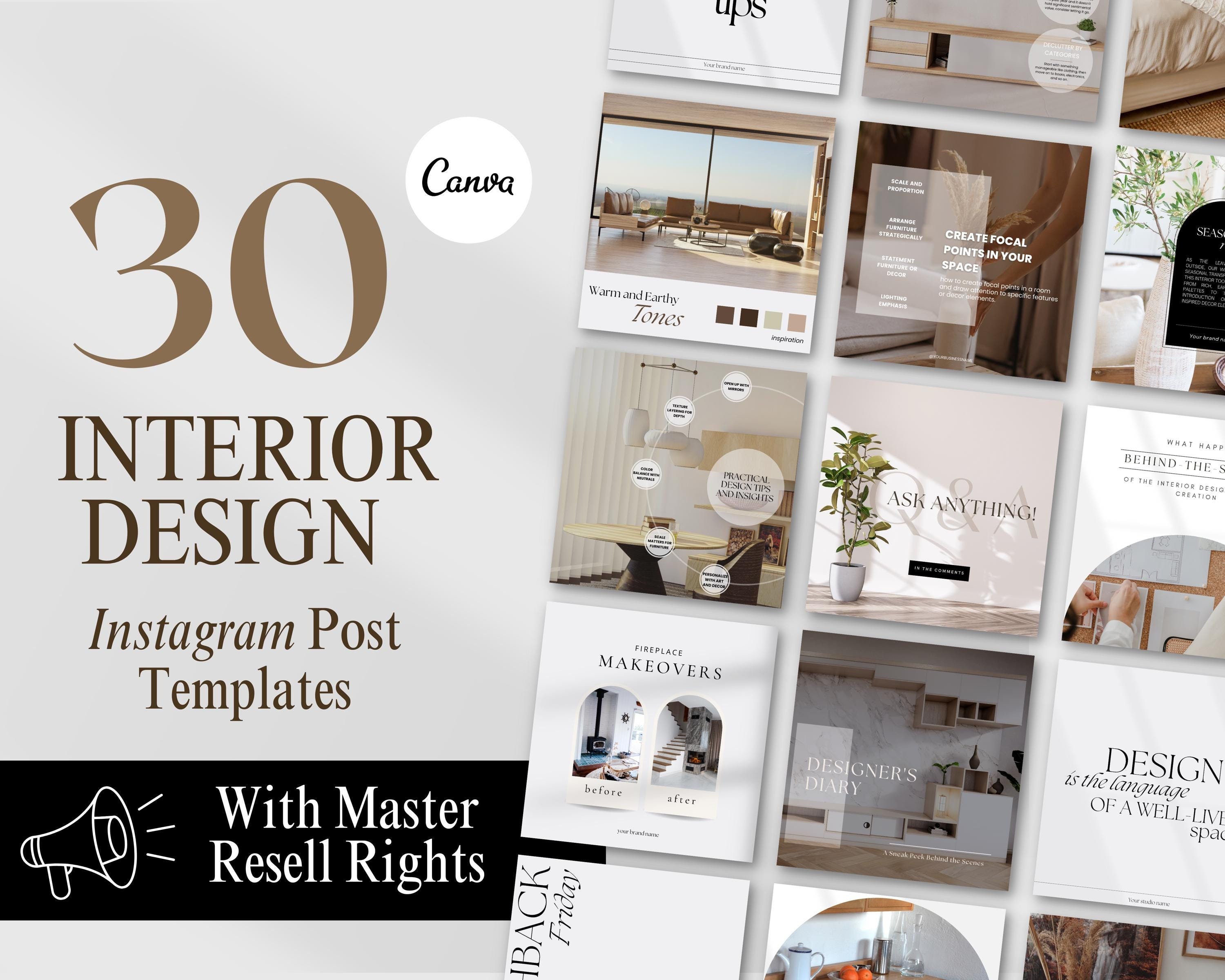 Interior Design Instagram Templates: 30 Canva Posts (MRR & PLR) - Etsy