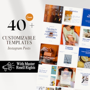 Customizable Social Media Templates MRR PLR Aesthetic Minimal Style Bright Colors Instagram Posts Modern Design Posts Master Resell Rights