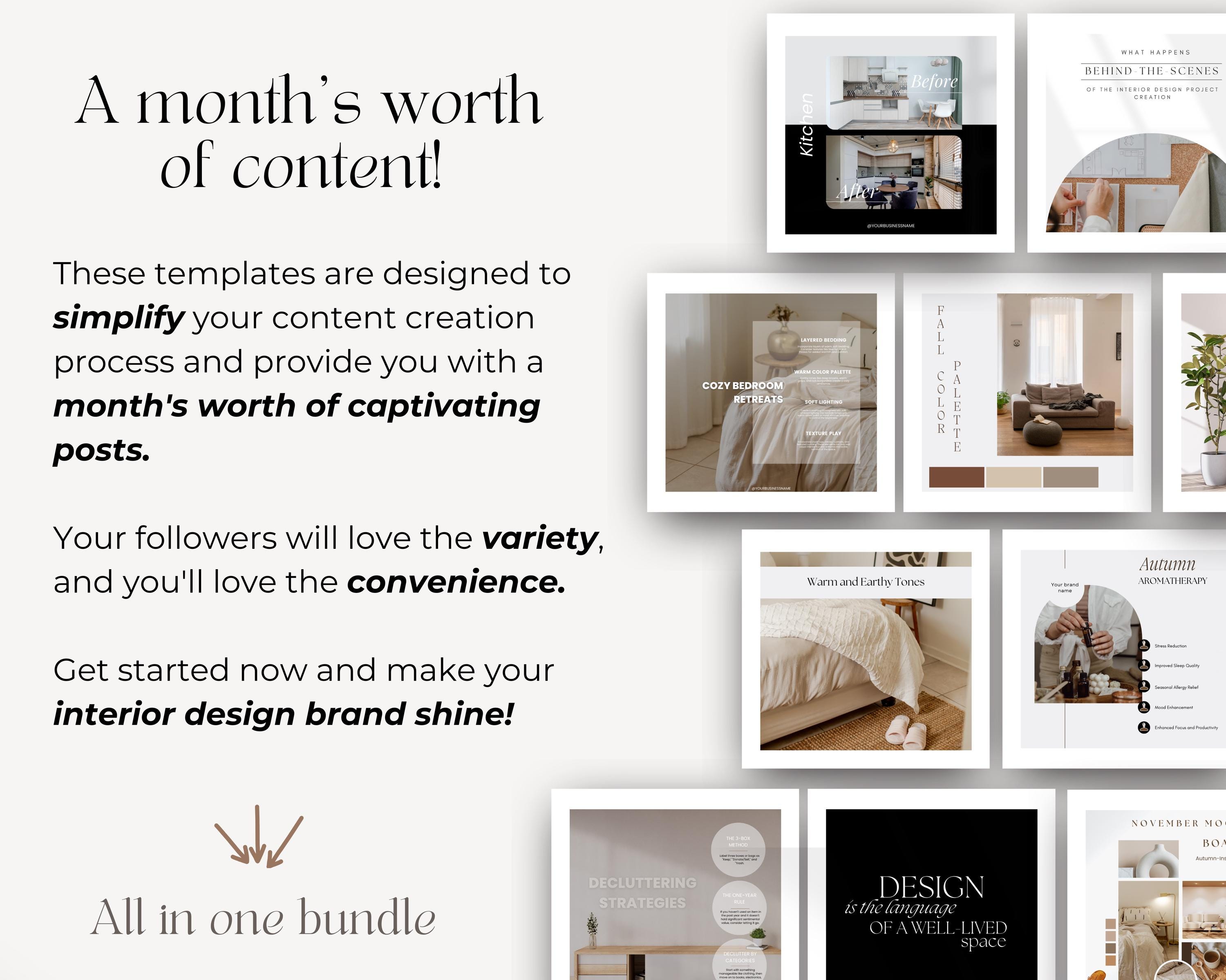 Interior Design Instagram Templates: 30 Canva Posts (MRR & PLR) - Etsy