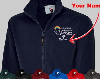 Benutzerdefinierte Krankenschwester Name Fleece Regenbogen Jacke, gestickte Krankenschwester Logo Fleece Jacke, Studenten Krankenschwester Fleece, Krankenhauspersonal Uniform, Geschenk für Krankenschwester