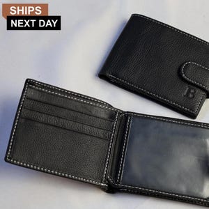 Carteras de cuero para hombre, billetera de cuero genuino negro suave, billetera para padrinos de boda, regalo de aniversario para esposo, regalos para novios, regalo para el mejor papá